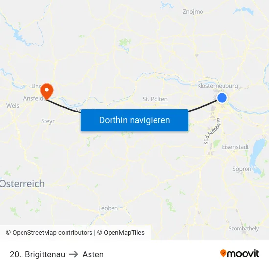 20., Brigittenau to Asten map