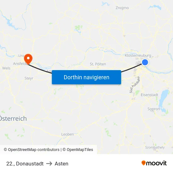 22., Donaustadt to Asten map