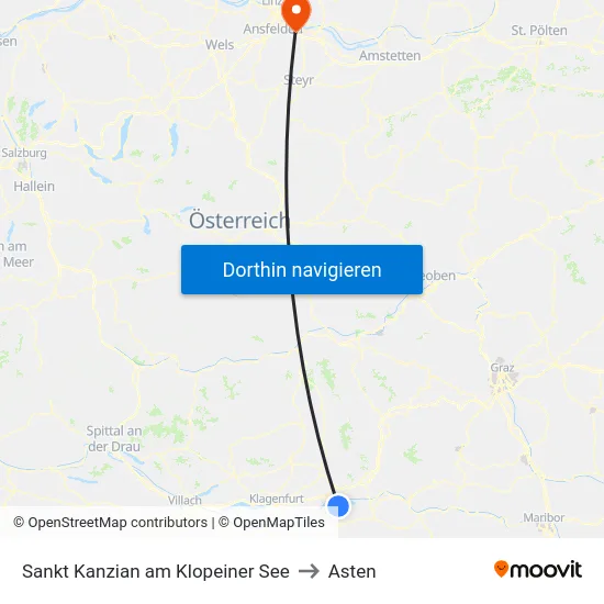 Sankt Kanzian am Klopeiner See to Asten map