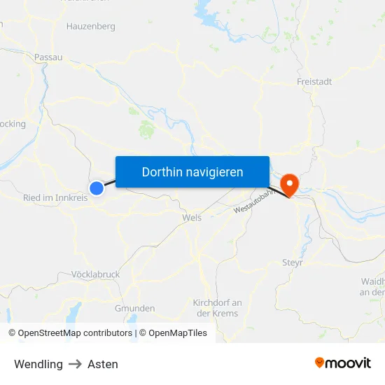 Wendling to Asten map