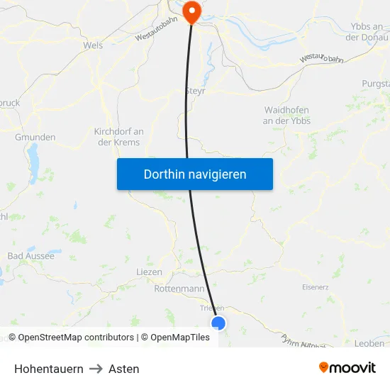 Hohentauern to Asten map