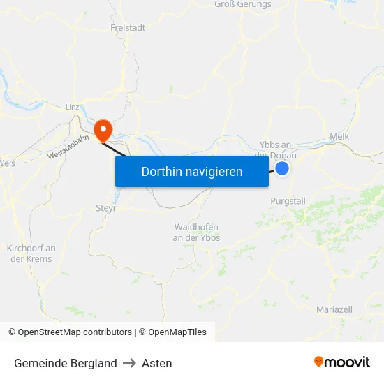 Gemeinde Bergland to Asten map