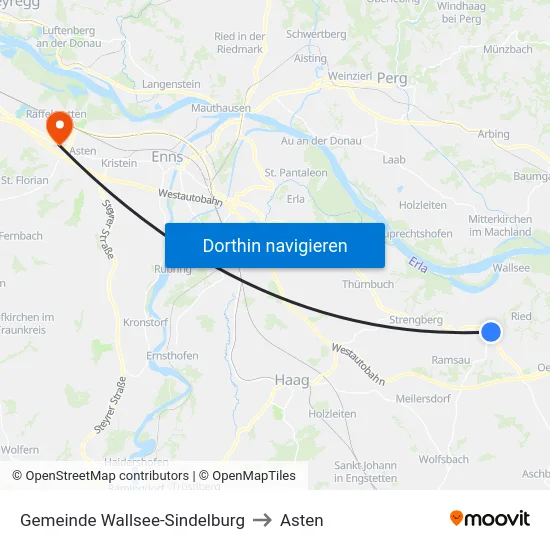 Gemeinde Wallsee-Sindelburg to Asten map