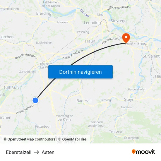 Eberstalzell to Asten map