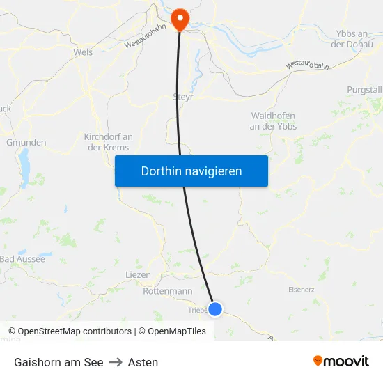 Gaishorn am See to Asten map
