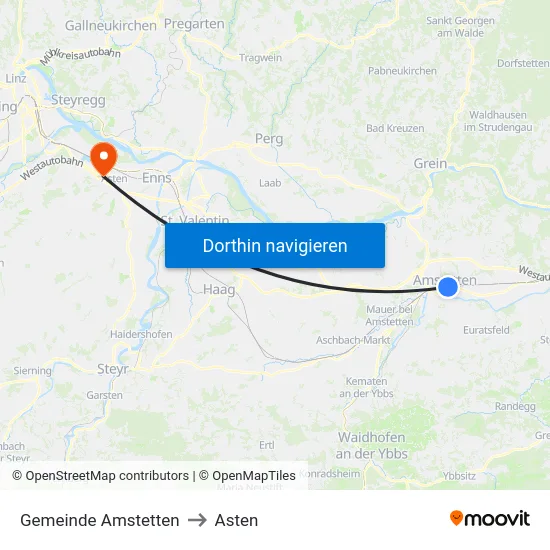 Gemeinde Amstetten to Asten map