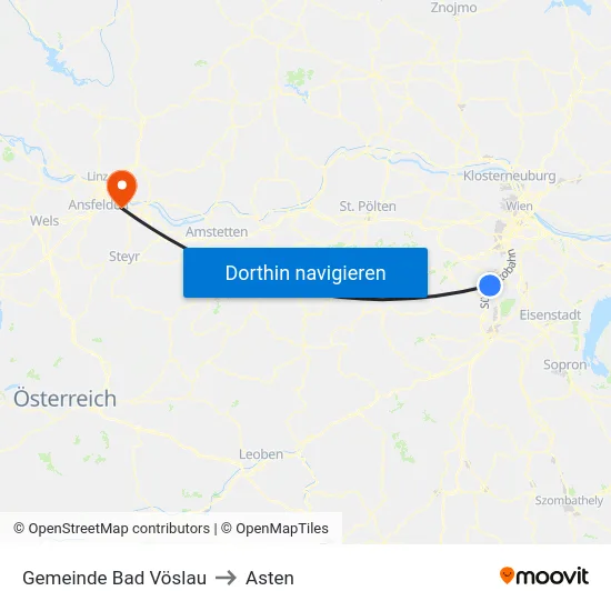 Gemeinde Bad Vöslau to Asten map