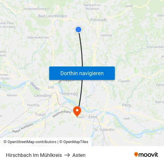 Hirschbach Im Mühlkreis to Asten map