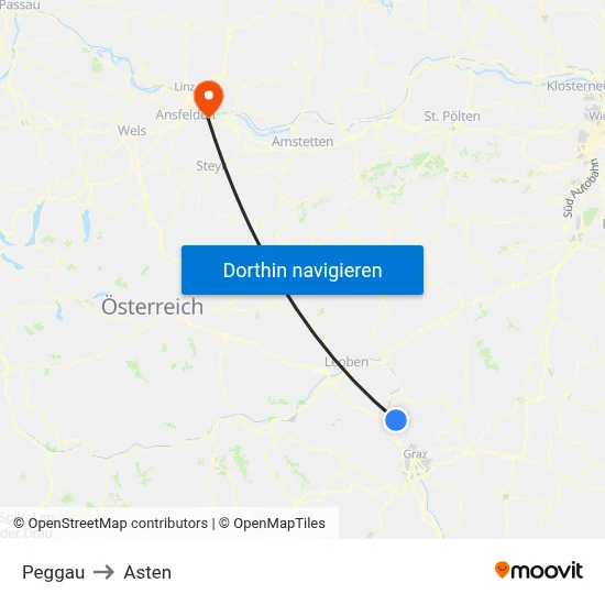 Peggau to Asten map