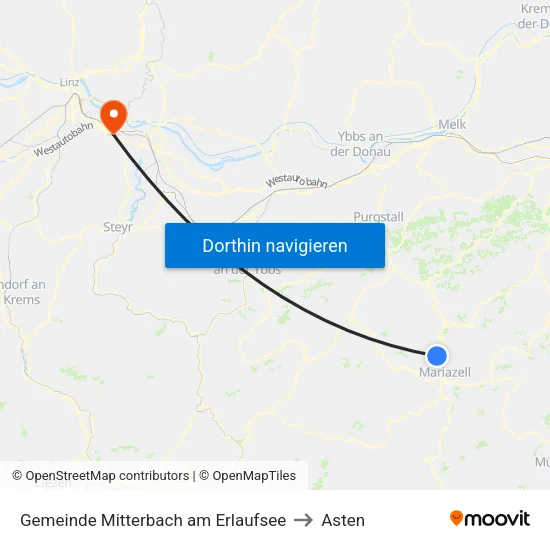 Gemeinde Mitterbach am Erlaufsee to Asten map
