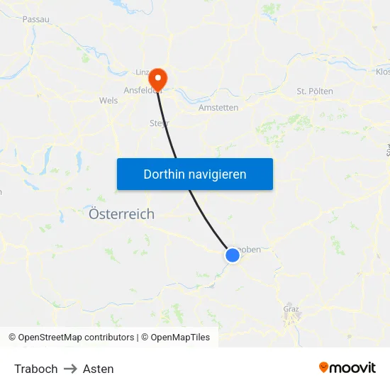 Traboch to Asten map