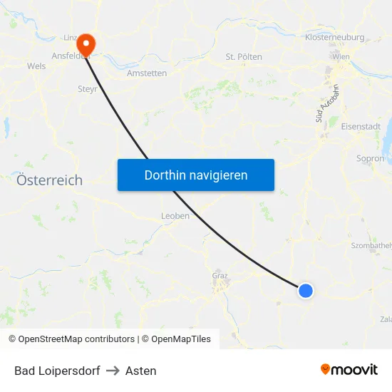 Bad Loipersdorf to Asten map
