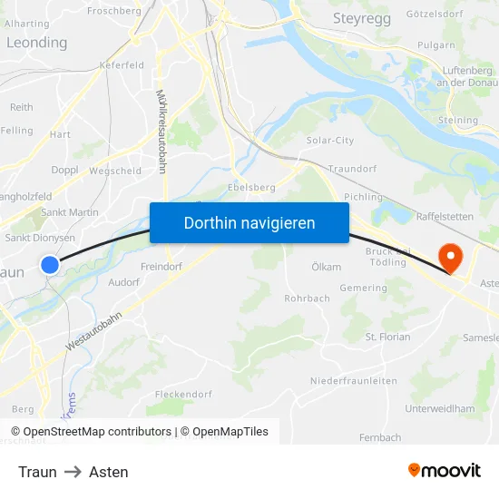 Traun to Asten map