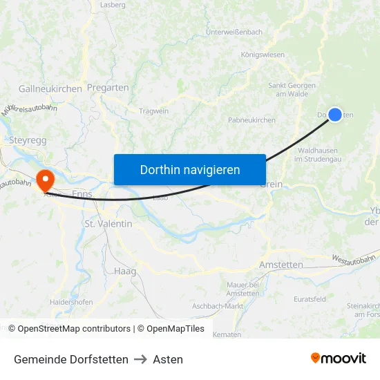 Gemeinde Dorfstetten to Asten map