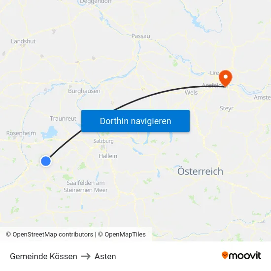 Gemeinde Kössen to Asten map
