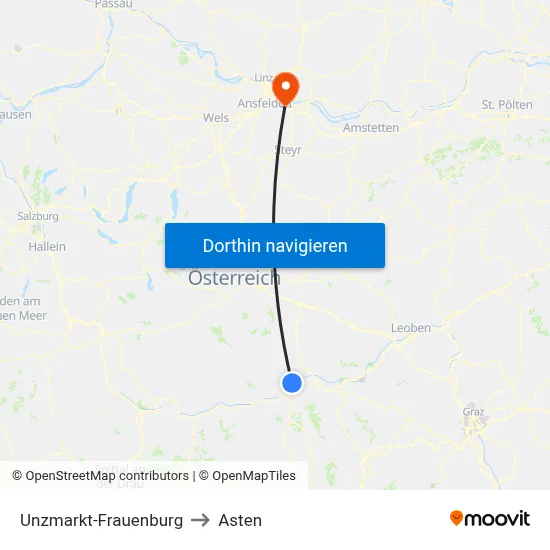 Unzmarkt-Frauenburg to Asten map