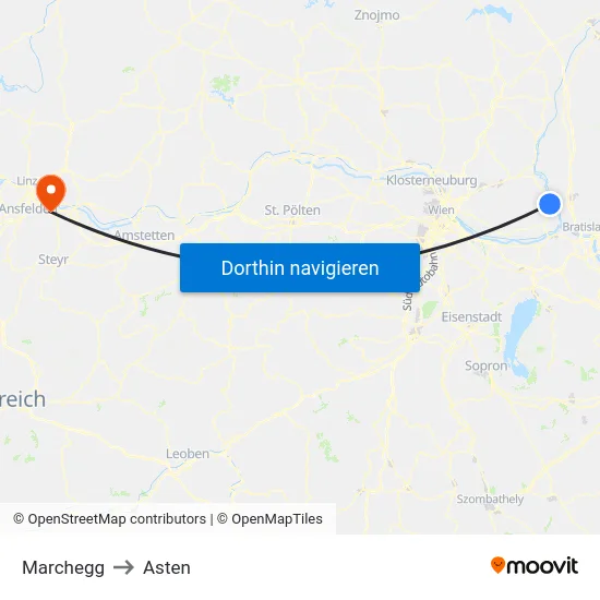 Marchegg to Asten map