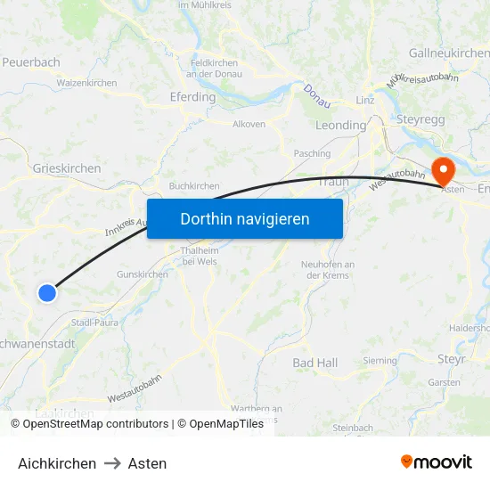Aichkirchen to Asten map