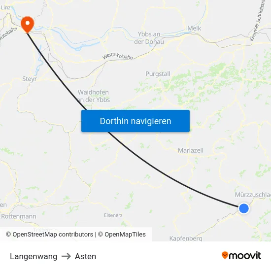 Langenwang to Asten map