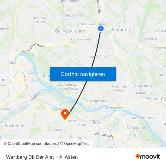 Wartberg Ob Der Aist to Asten map