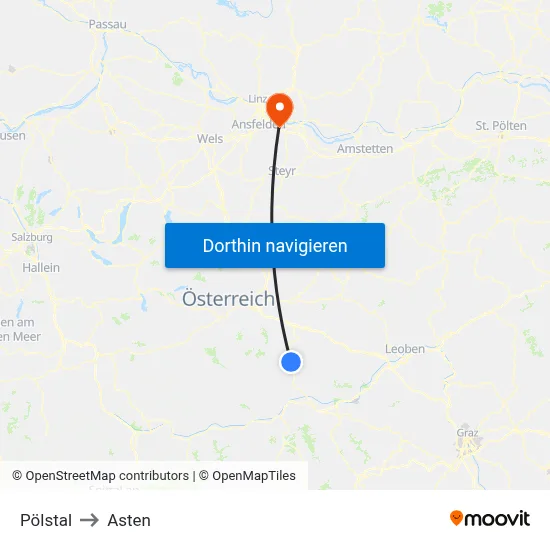 Pölstal to Asten map