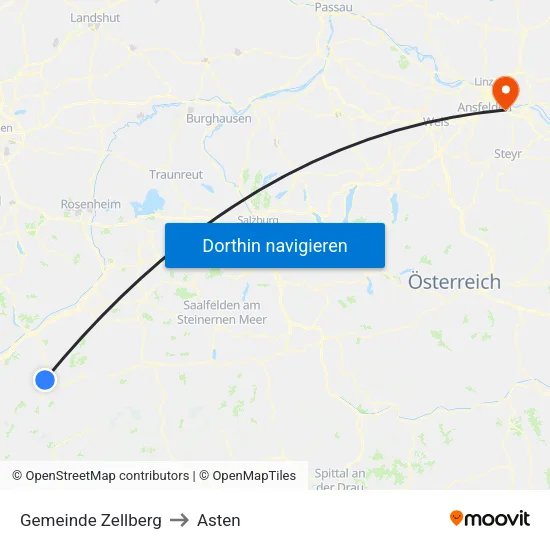 Gemeinde Zellberg to Asten map