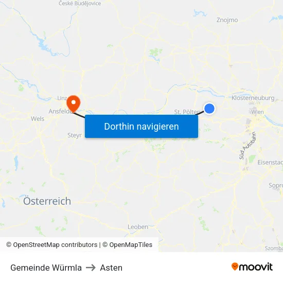 Gemeinde Würmla to Asten map