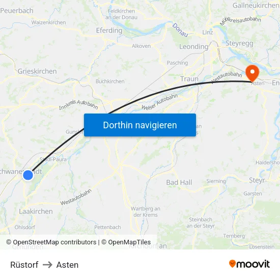 Rüstorf to Asten map