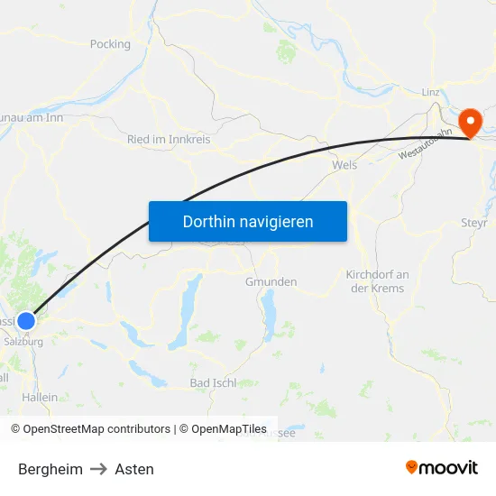 Bergheim to Asten map