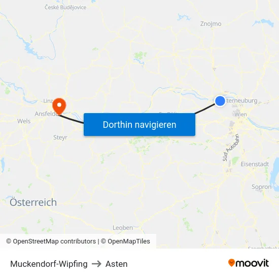 Muckendorf-Wipfing to Asten map