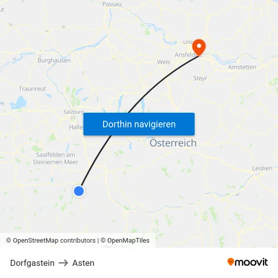 Dorfgastein to Asten map