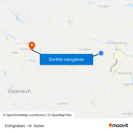Eichgraben to Asten map