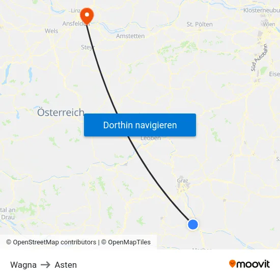 Wagna to Asten map