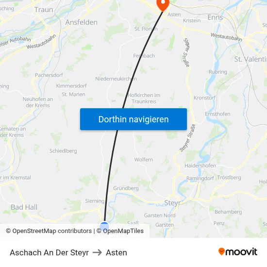 Aschach An Der Steyr to Asten map