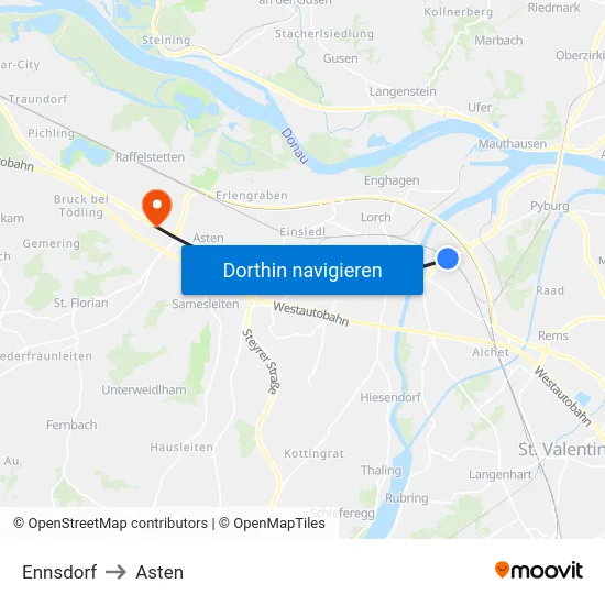 Ennsdorf to Asten map