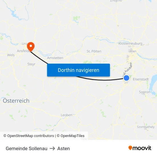 Gemeinde Sollenau to Asten map