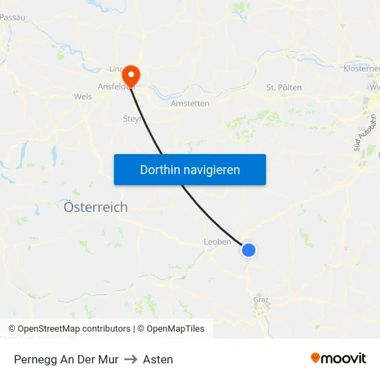 Pernegg An Der Mur to Asten map