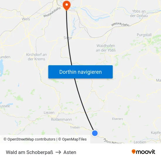 Wald am Schoberpaß to Asten map