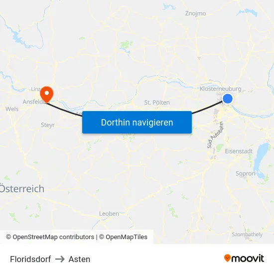 Floridsdorf to Asten map
