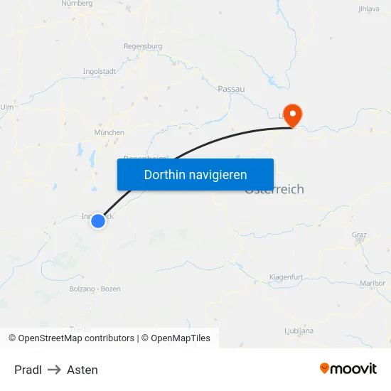 Pradl to Asten map