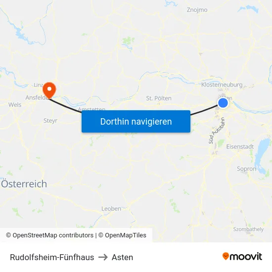 Rudolfsheim-Fünfhaus to Asten map