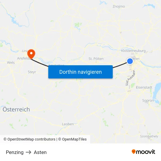 Penzing to Asten map