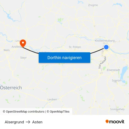 Alsergrund to Asten map