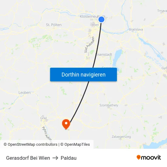 Gerasdorf Bei Wien to Paldau map