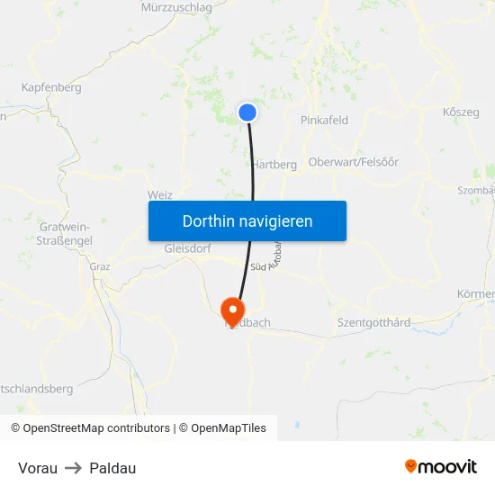 Vorau to Paldau map