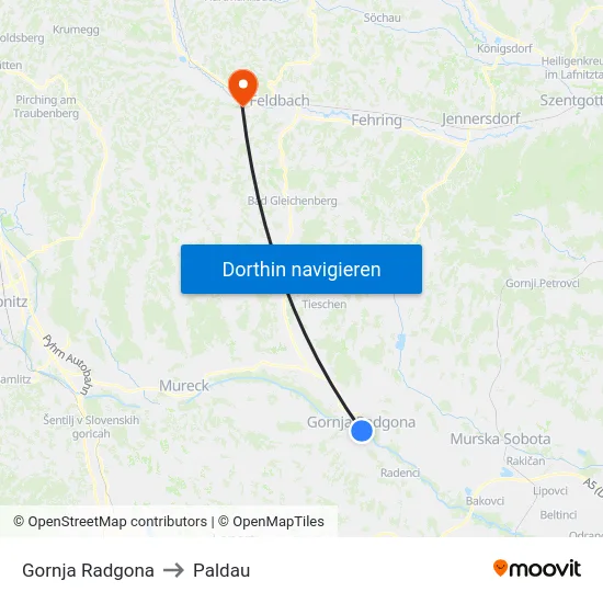 Gornja Radgona to Paldau map