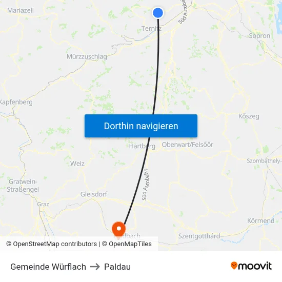 Gemeinde Würflach to Paldau map