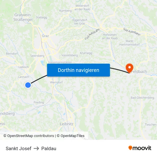 Sankt Josef to Paldau map