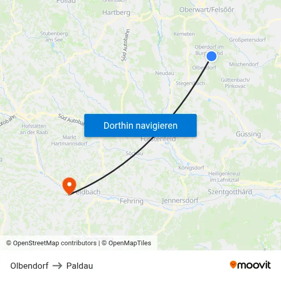 Olbendorf to Paldau map