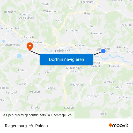 Riegersburg to Paldau map